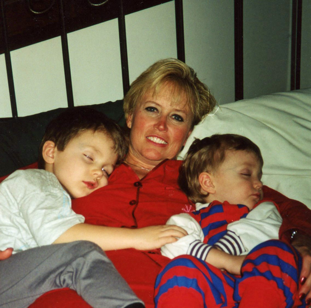 Melanie snuggling with the boys
